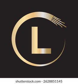 Logotipo eléctrico del alambre combinado con la letra L Plantilla de Vector