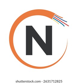Elektrische Draht-Logo-Kombination mit Buchstabe N Vektor Vorlage