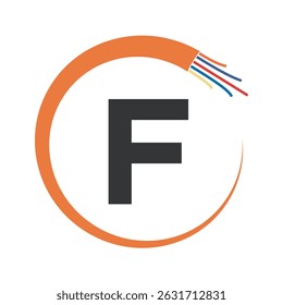 Wire Electrical Logo Combine With Letter F Vector Template