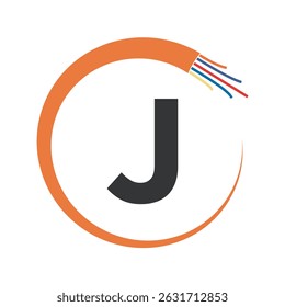 Wire Electrical Logo Combine With Letter J Vector Template