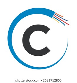 Logotipo eléctrico del alambre combinado con la letra C Plantilla de Vector