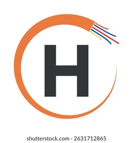 Wire Electrical Logo Combine With Letter H Vector Template