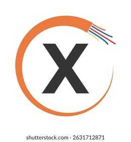 Wire Electrical Logo Combine With Letter X Vector Template
