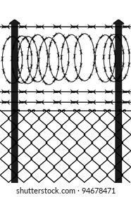Wire fence with barbed wires. Vector illustration