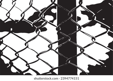 wire fence black grungy overlay background texture on white background, vector illustration
