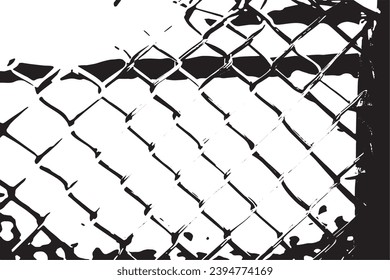 wire fence black grungy overlay background texture on white background, vector illustration