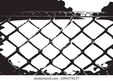 wire fence black grungy overlay background texture on white background, vector illustration