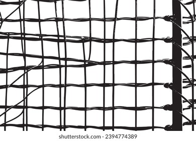 wire fence black grungy overlay background texture on white background, vector illustration