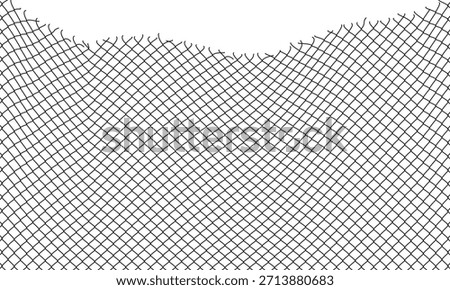 Wire fence damaged at the top, vector illustration isolated on white background.