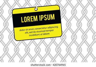 Wire fence with warning sign vector illustration, banner. Place for your text and design. 