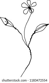 Wire flower, simple drawing of flower and leaves