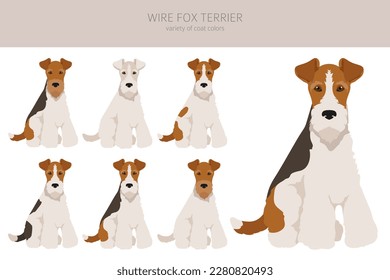 Wire Fox Terrier Clipart. Unterschiedliche Posen, Farben für die Fellfarbe.  Vektorgrafik