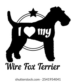 Wire Fox Terrier Hund Silhouette, ich liebe meinen Hund, Hund, Hunderassen, Logo, Vektor, Silhouette, Tier, Illustration, Symbol, Zeichen, schwarz, Haustier,