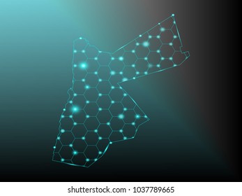 Wire frame 3D mesh polygonal network line. Abstract mash line and point scales on dark background with map of Jordan. Vector illustration eps 10. design polygon sphere.