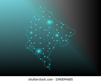 Wire frame 3D mesh polygonal network line. Abstract mash line and point scales on dark background with map of Montenegro. Vector illustration eps 10. design polygon sphere.