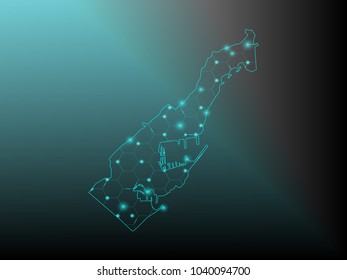 Wire frame 3D mesh polygonal network line. Abstract mash line and point scales on dark background with map of Monaco. Vector illustration eps 10. design polygon sphere.