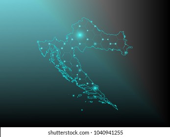 Wire frame 3D mesh polygonal network line. Abstract mash line and point scales on dark background with map of Croatia . Vector illustration eps 10. design polygon sphere.
