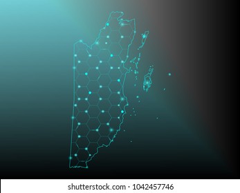 Wire frame 3D mesh polygonal network line. Abstract mash line and point scales on dark background with map of Belize . Vector illustration eps 10. design polygon sphere.