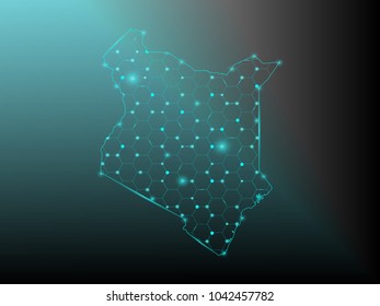 Wire frame 3D mesh polygonal network line. Abstract mash line and point scales on dark background with map of Kenya. . Vector illustration eps 10. design polygon sphere.