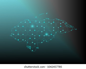 Wire frame 3D mesh polygonal network line. Abstract mash line and point scales on dark background with map of Honduras . Vector illustration eps 10. design polygon sphere.