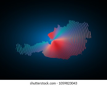 Wire frame 3D mesh polygonal network line. Abstract scales on dark background with map of Austria. Vector illustration eps 10. design polygon sphere.