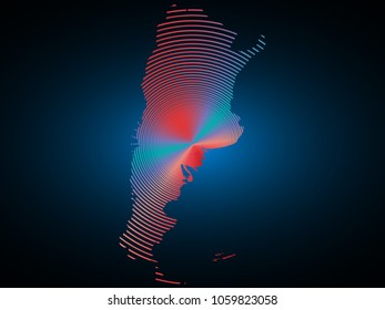 Wire frame 3D mesh polygonal network line. Abstract scales on dark background with map of Argentina and Falkland Islands . Vector illustration eps 10. design polygon sphere.