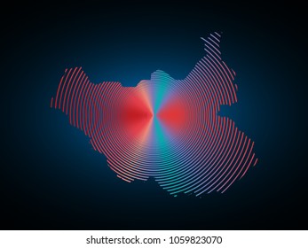 Wire frame 3D mesh polygonal network line. Abstract scales on dark background with map of South_Suda . Vector illustration eps 10. design polygon sphere.
