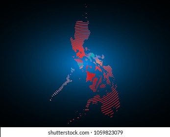 Wire frame 3D mesh polygonal network line. Abstract scales on dark background with map of Philippines . Vector illustration eps 10. design polygon sphere.