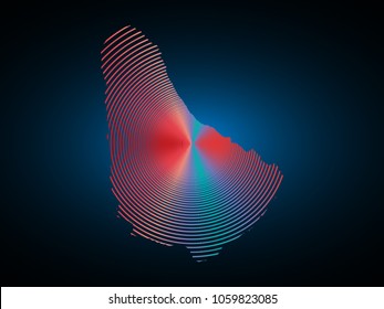Wire frame 3D mesh polygonal network line. Abstract scales on dark background with map of Barbados . Vector illustration eps 10. design polygon sphere.