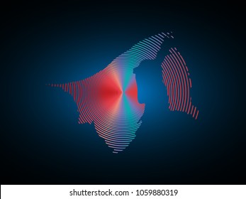 Wire frame 3D mesh polygonal network line. Abstract scales on dark background with map of Brunei. Vector illustration eps 10. design polygon sphere.
