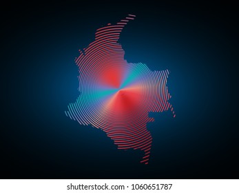 Wire frame 3D mesh polygonal network line. Abstract scales on dark background with map of Colombia. Vector illustration eps 10. design polygon sphere.