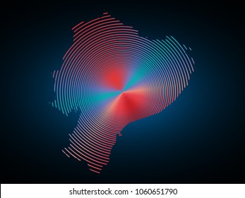 Wire frame 3D mesh polygonal network line. Abstract scales on dark background with map of Ecuador. Vector illustration eps 10. design polygon sphere.