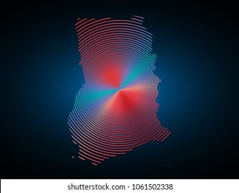 Wire frame 3D mesh polygonal network line. Abstract mash line and point scales on dark background with map of Ghana. Vector illustration eps 10. design polygon sphere.