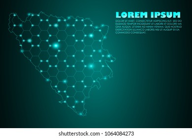 Wire frame 3D mesh polygonal network line. Abstract mash line and point scales on dark background with map of Bosnia and Herzegovina. Vector illustration eps 10. design polygon sphere.