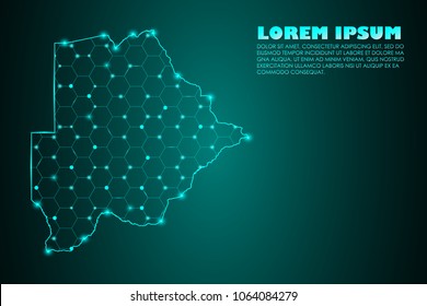 Wire frame 3D mesh polygonal network line. Abstract mash line and point scales on dark background with map of Botswana. Vector illustration eps 10. design polygon sphere.communication world