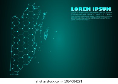 Wire frame 3D mesh polygonal network line. Abstract mash line and point scales on dark background with map of Belize. Vector illustration eps 10. design polygon sphere.communication world
