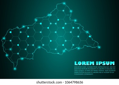 Wire frame 3D mesh polygonal network line. Abstract mash line and point scales on dark background with map of Central African Republic. Vector illustration eps 10. design polygon sphere.communication