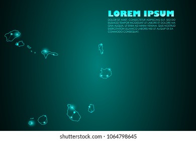Wire frame 3D mesh polygonal network line. Abstract mash line and point scales on dark background with map of Cape Verde. Vector illustration eps 10. design polygon sphere.communication world