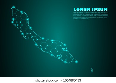 Wire frame 3D mesh polygonal network line. Abstract mash line and point scales on dark background with map of Curacao. Vector illustration eps 10. design polygon sphere.communication world
