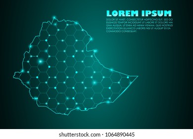 Wire frame 3D mesh polygonal network line. Abstract mash line and point scales on dark background with map of Ethiopia. Vector illustration eps 10. design polygon sphere.communication world