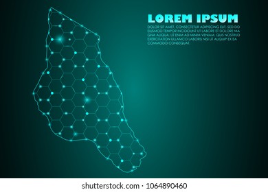 Wire frame 3D mesh polygonal network line. Abstract mash line and point scales on dark background with map of Comoros. Vector illustration eps 10. design polygon sphere.communication world