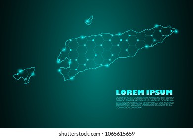 Wire frame 3D mesh polygonal network line. Abstract mash line and point scales on dark background with map of East Timor. Vector illustration eps 10. design polygon sphere.communication world