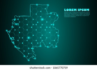 Wire frame 3D mesh polygonal network line. Abstract mash line and point scales on dark background with map of gabon. Vector illustration eps 10. design polygon sphere.communication world
