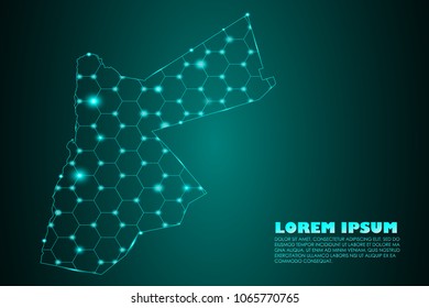 Wire frame 3D mesh polygonal network line. Abstract mash line and point scales on dark background with map of Jordan. Vector illustration eps 10. design polygon sphere.communication world