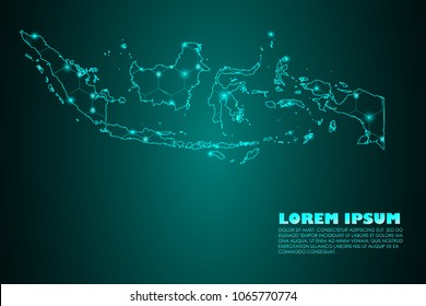 Wire frame 3D mesh polygonal network line. Abstract mash line and point scales on dark background with map of Indonesia. Vector illustration eps 10. design polygon sphere.communication world
