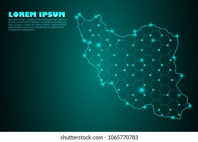 Wire frame 3D mesh polygonal network line. Abstract mash line and point scales on dark background with map of Iran. Vector illustration eps 10. design polygon sphere.communication world