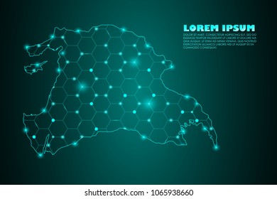 Wire frame 3D mesh polygonal network line. Abstract mash line and point scales on dark background with map of Greater Syria. Vector illustration eps 10. design polygon sphere.communication world