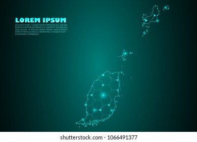 Wire frame 3D mesh polygonal network line. Abstract mash line and point scales on dark background with map of Grenada . Vector illustration eps 10. design polygon sphere.communication world