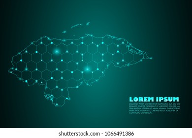 Wire frame 3D mesh polygonal network line. Abstract mash line and point scales on dark background with map of Honduras . Vector illustration eps 10. design polygon sphere.communication world