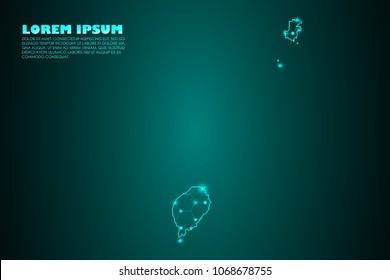 Wire frame 3D mesh polygonal network line. Abstract mash line and point scales on dark background with map of Sao Tome and Principe. Vector illustration eps 10. design polygon sphere.